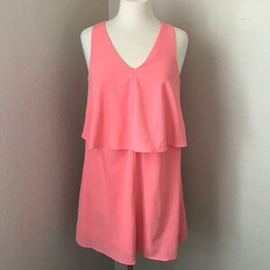 SHE + SKY coral v-neck ruffle dress